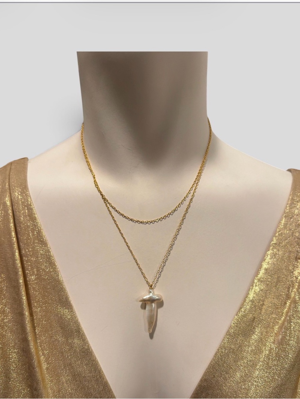Gold Double-Layer Pearl Cross Necklace